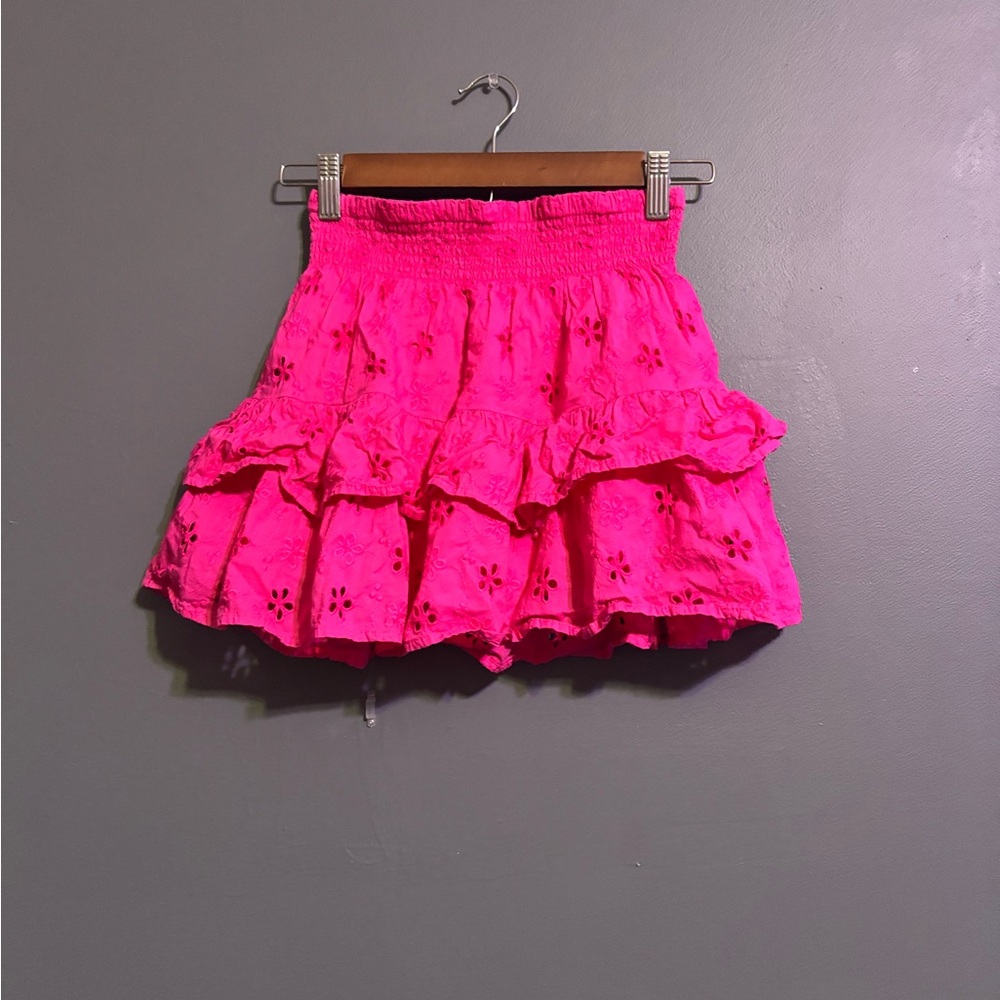 Crown & Ivy feminine pink eyelet lace 100% cotton ruffle tiered skirt size large